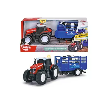 Dickie Pojazd FARM Massey Ferguson traktor z przyczepą, 26 cm