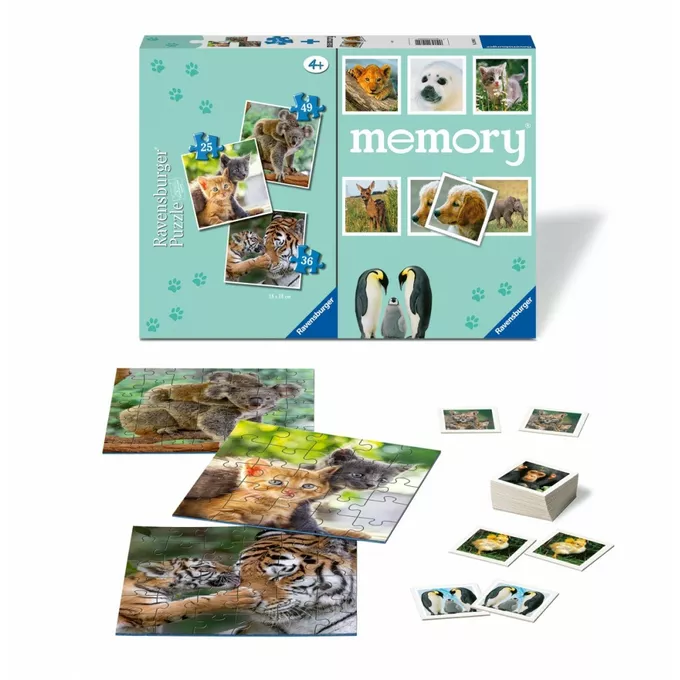 Ravensburger Polska Puzzle 3w1 Dzieci zwierząt gra memory