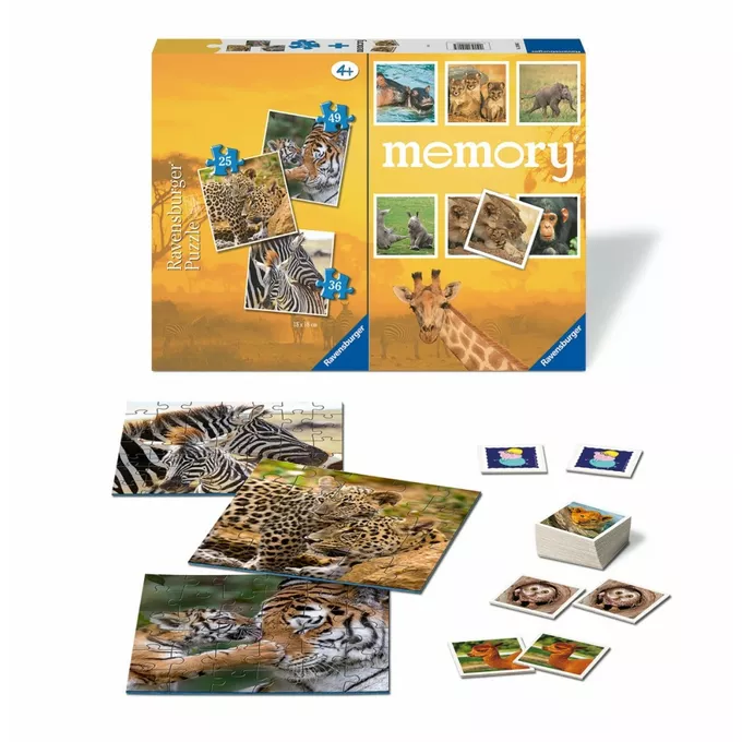 Ravensburger Polska Puzzle 3w1 Dzikie zwierzęta gra memory