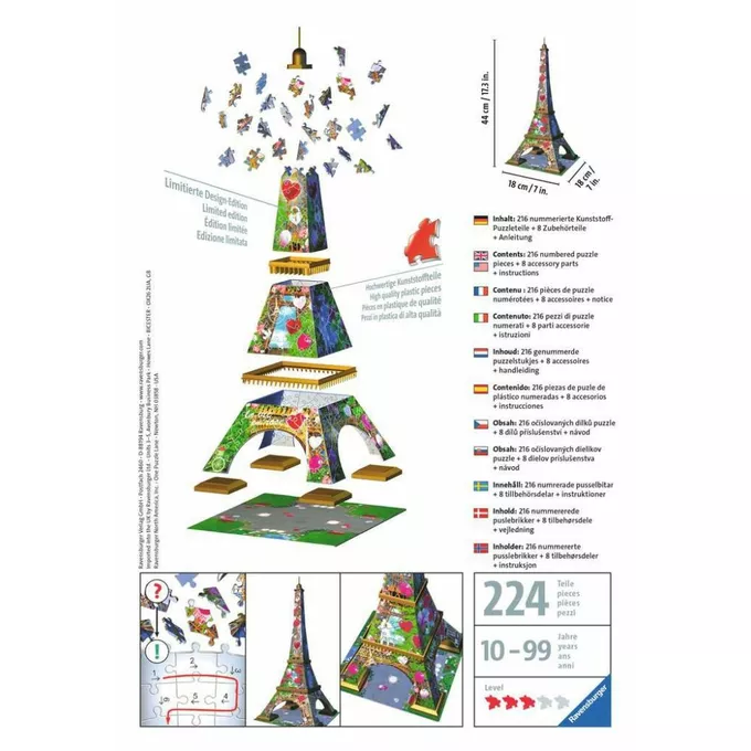 Ravensburger Polska Puzzle 216 elementów 3D Wieża Eiffla Love Edition